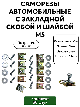 Саморезы автомобильные с закладной скобой и шайбой М5, 30 шт